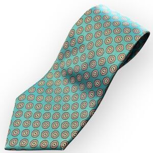 Johnny Carson Italian Silk Vintage Tie Turquoise Aqua Blue with White Medallions